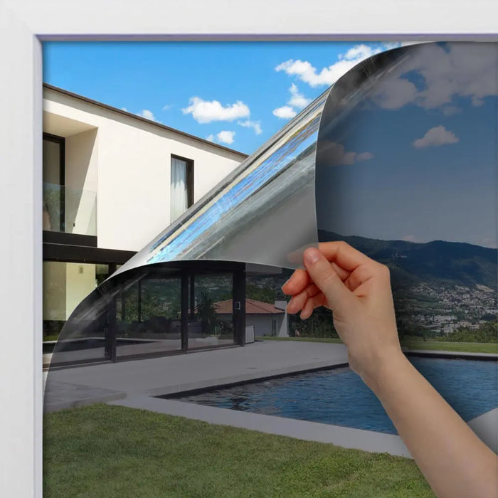 BDF 1SBL Window Film Static Cling Heat Rejection and Daytime Privacy Silver & Blue