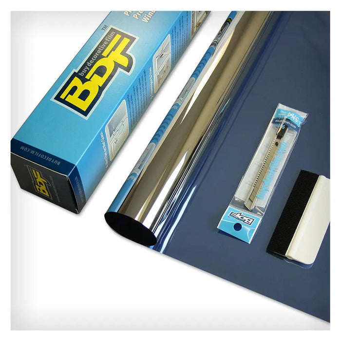 BDF PRBL Window Film Premium Color High Heat Control and Daytime Privacy Blue Outside, Silver Inside