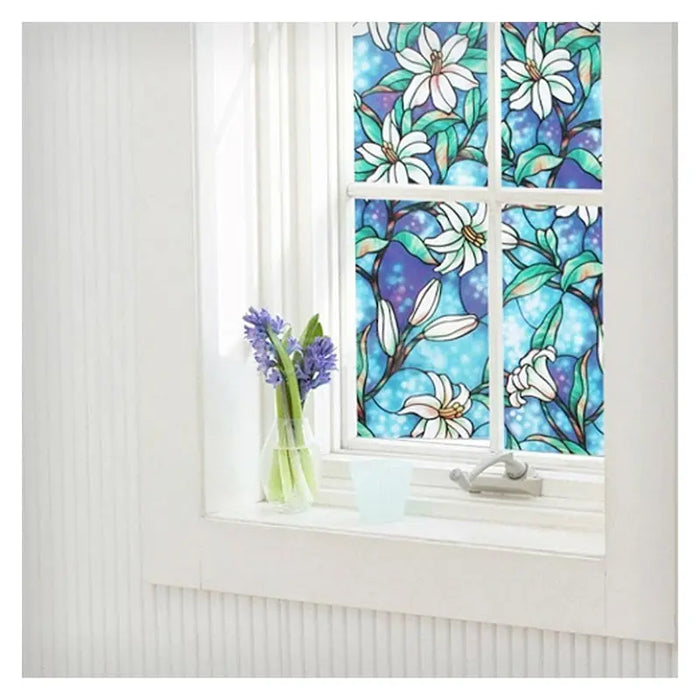 BDF 1CGB Window Film Floral Stained Glass Non-Adhesive Static Cling